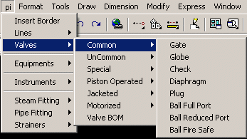 Pull Down Menu to insert Common valves