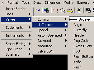 Pull Down Menu to insert Uncommon valves