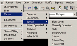 Pull Down Menu to insert Special valves