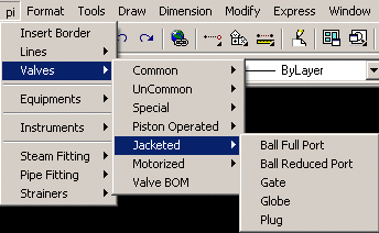 Pull Down Menu to insert Jacketed valves